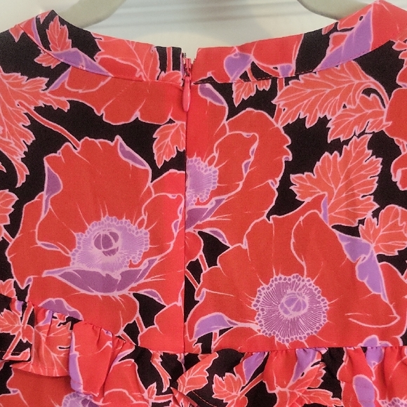 who what wear Vibrant Red and Purple Floral ruffle lined zip up back Dress szLg - Picture 5 of 6